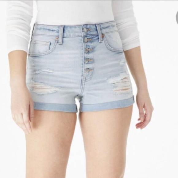 Aero Super High Rise Button Fly Distressed Stretch Denim Shorts P2719 - Picture 1 of 8
